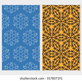 set of decorative floral seamless pattern. blue, orange color. vector illustration. for invitation, greeting card, wallpaper, interior design