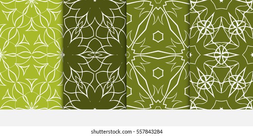 set of decorative floral seamless pattern. green color. vector illustration. for invitation, greeting card, wallpaper, interior design