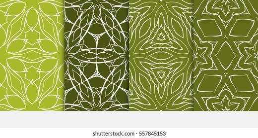 set of decorative floral seamless pattern. green color. vector illustration. for invitation, greeting card, wallpaper, interior design