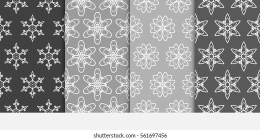 set of decorative floral seamless pattern. grey color. vector illustration. for invitation, greeting card, wallpaper, interior design