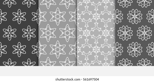 set of decorative floral seamless pattern. grey color. vector illustration. for invitation, greeting card, wallpaper, interior design