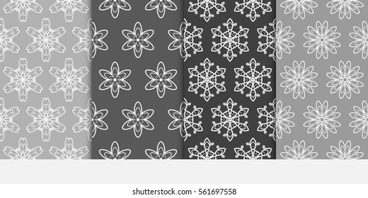 set of decorative floral seamless pattern. grey color. vector illustration. for invitation, greeting card, wallpaper, interior design