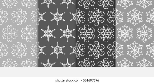 set of decorative floral seamless pattern. grey color. vector illustration. for invitation, greeting card, wallpaper, interior design