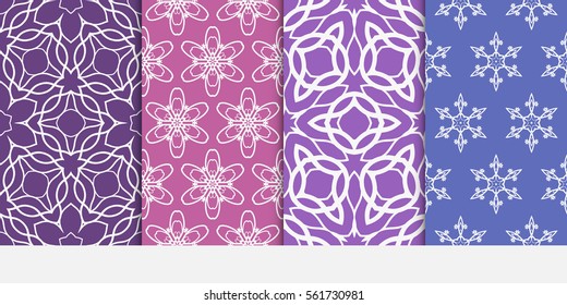 set of decorative floral seamless pattern. purple color. vector illustration. for invitation, greeting card, wallpaper, interior design