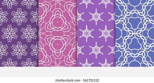 set of decorative floral seamless pattern. purple color. vector illustration. for invitation, greeting card, wallpaper, interior design