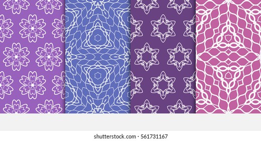set of decorative floral seamless pattern. purple color. vector illustration. for invitation, greeting card, wallpaper, interior design