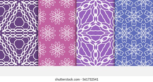 set of decorative floral seamless pattern. purple color. vector illustration. for invitation, greeting card, wallpaper, interior design