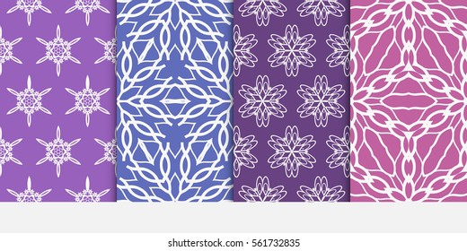 set of decorative floral seamless pattern. purple color. vector illustration. for invitation, greeting card, wallpaper, interior design