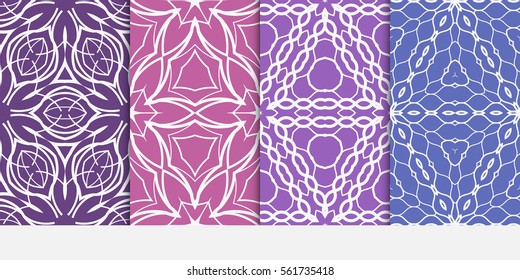 set of decorative floral seamless pattern. lace ornament. Vector illustration. purple color. for design invitation, background, wallpaper