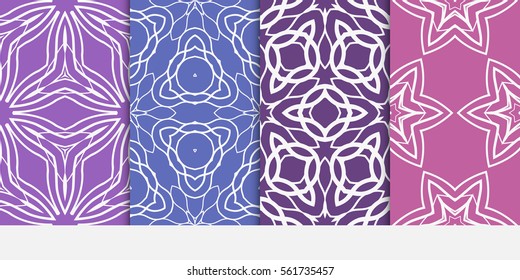 set of decorative floral seamless pattern. lace ornament. Vector illustration. purple color. for design invitation, background, wallpaper