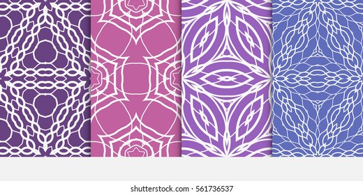 set of decorative floral seamless pattern. lace ornament. Vector illustration. purple color. for design invitation, background, wallpaper