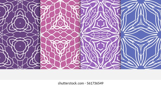 set of decorative floral seamless pattern. lace ornament. Vector illustration. purple color. for design invitation, background, wallpaper