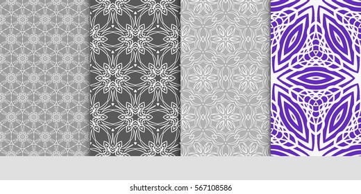 set of decorative floral seamless pattern background. Luxury texture for wallpaper, invitation. Vector illustration.