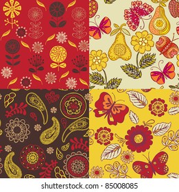set of decorative floral seamless patterns