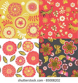 set of decorative floral seamless patterns