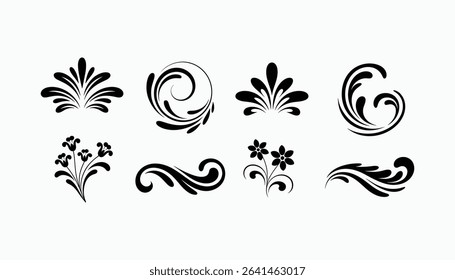 Set of Decorative Floral Swirl Elements Black Vintage Ornaments Vector