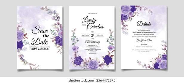 Set of Decorative Floral Wedding Card. Illustrator and designer. Wedding Invites, save the date, Birthday Invites, Video Invites, E-Cards.