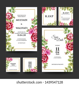 set of decorative floral wedding invitation design template - vector