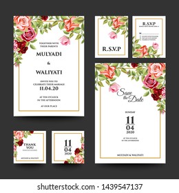 set of decorative floral wedding invitation design template - vector