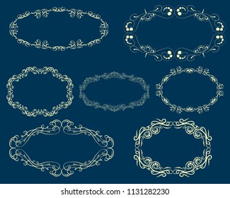 Set of decorative florish gold frames on the dark background.