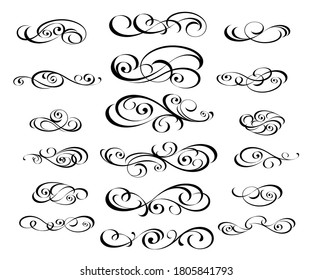 Set of decorative flourish elements for your projects.Isolated, editable black on white .