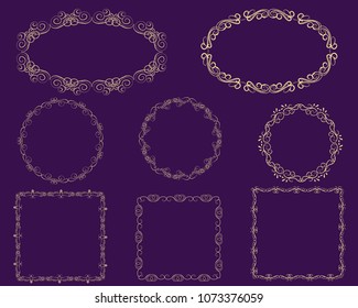 Set of decorative flourish gold frames on the dark background.