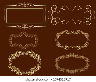 Set of decorative flourish gold frames on the dark background.