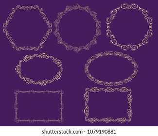 Set of decorative flourish gold frames on the dark background.