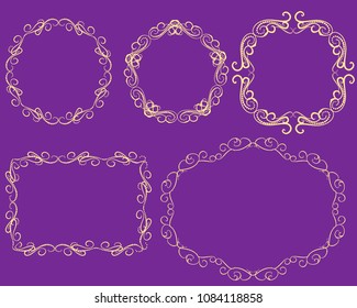 Set of decorative flourish gold frames on the dark background.