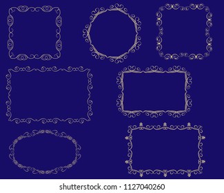 Set of decorative flourish gold frames on the dark background.