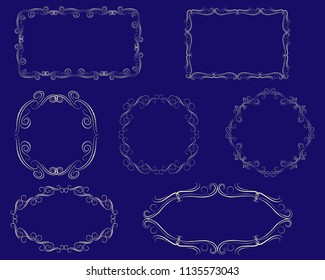 Set of decorative flourish gold frames on the dark background.