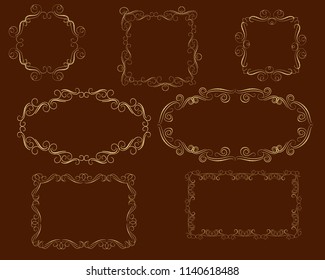 Set of decorative flourish gold frames on the dark background.