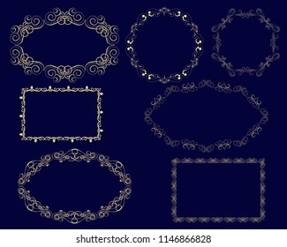 Set of decorative flourish gold frames on the dark background.