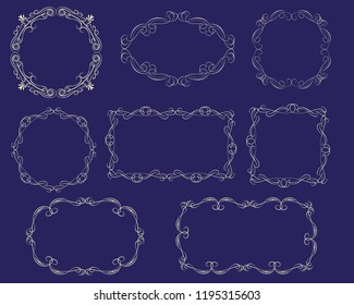Set of decorative flourish gold frames on the dark background.