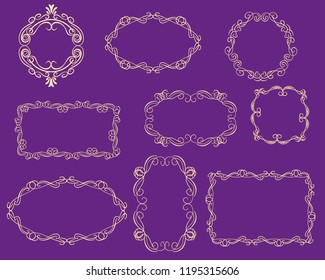 Set of decorative flourish gold frames on the dark background.