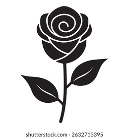 Set of decorative flower silhouette with bud and leaves. Vector rose and petals. Floral icon