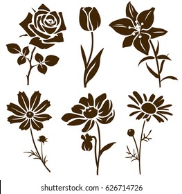 Set of decorative flower silhouette. Vector flower icon. 