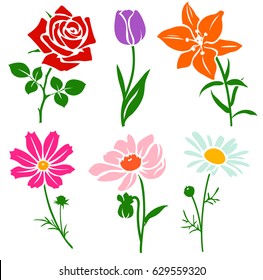 Set of decorative flower silhouette. Vector flower icon.