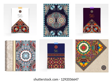 set of decorative flower template banner in indian kalamkari style, card, web design with place for your text, vector illustration