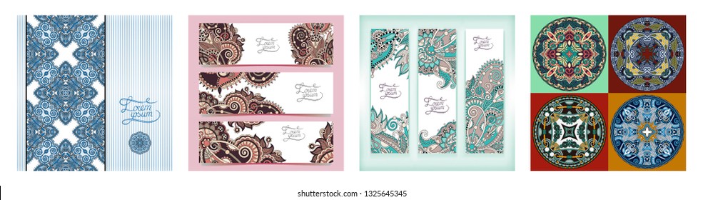 set of decorative flower template banner, card, web design with place for your text, vector illustration