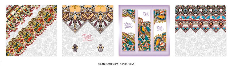 set of decorative flower template banner in indian kalamkari style, card, web design with place for your text, vector illustration