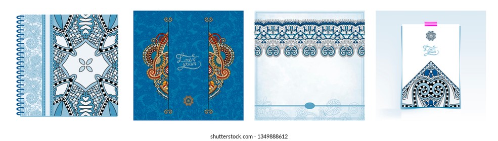 set of decorative flower template banner in indian kalamkari style, card, web design with place for your text, vector illustration