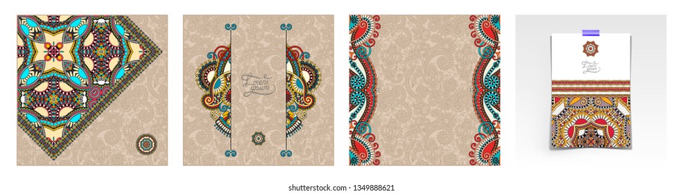 set of decorative flower template banner in indian kalamkari style, card, web design with place for your text, vector illustration