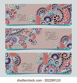 set of decorative flower template banner, card, web design with place for your text, vector illustration