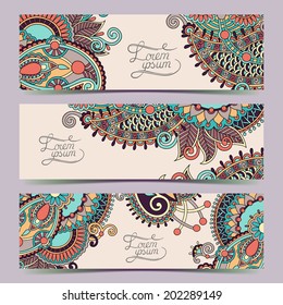 set of decorative flower template banner, card, web design with place for your text, vector illustration