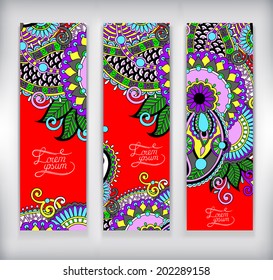 set of decorative flower template banner, card, web design with place for your text, vector illustration