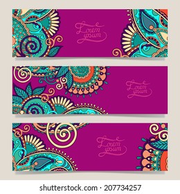 set of decorative flower template banner, card, web design with place for your text, vector illustration