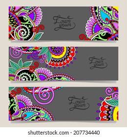 set of decorative flower template banner, card, web design with place for your text, vector illustration