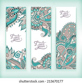 set of decorative flower template banner, card, web design with place for your text, vector illustration