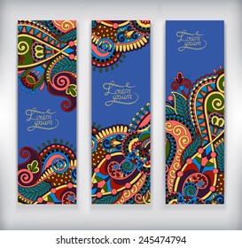  set of decorative flower template banner, card, web design with place for your text in ultramarine color, vector illustration